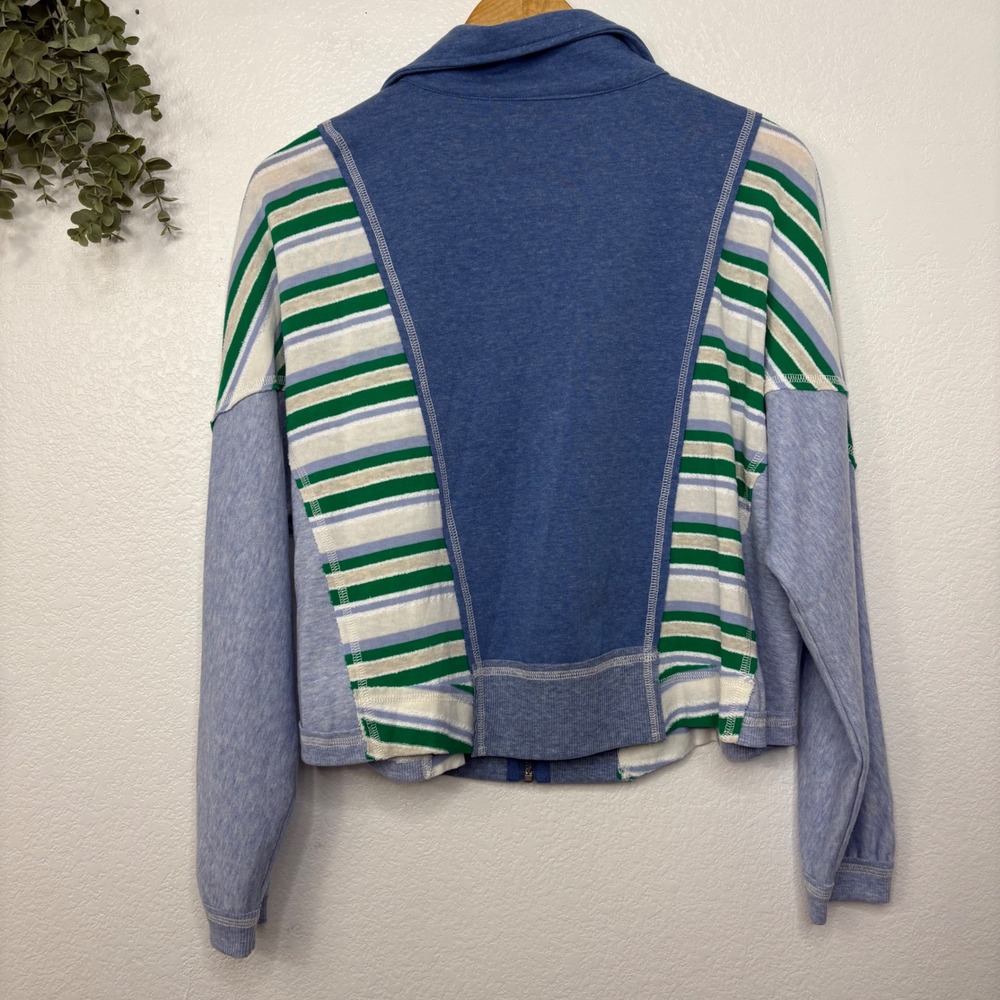 Mystree Womens Blue Striped Mixed Media Zip Up Jacket Small New - Picture 7 of 7